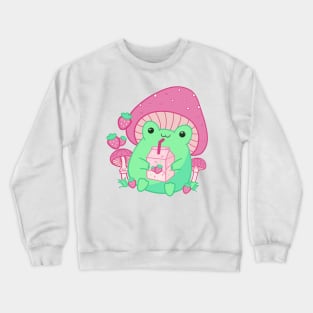 Retro 90s Japanese Kawaii Cottagecore Frog Strawberry Milk Shake Carton Crewneck Sweatshirt